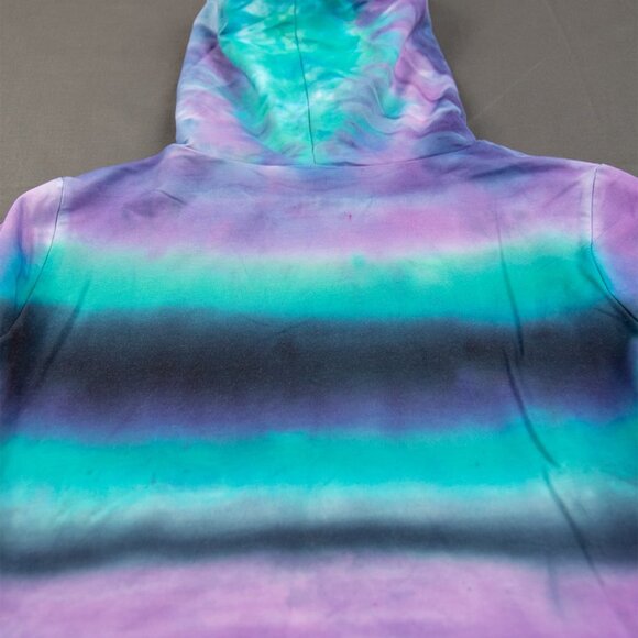 Colorado Dusk Tie Dye Hoodie Crop Top | Purple Teal Black Long Sleeve Shirt - Picture 2 of 4